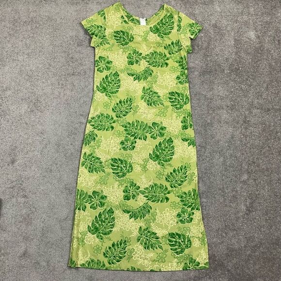 Royal Creations Women’s Size Small Hawaiian Floral Green MIDI Dress Belted - Picture 1 of 7